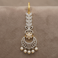 Premium Crystal Crescent Maang Tikka with Pearl Drops