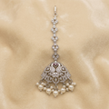 Crystal Peacock Maang Tikka with Pearl Drops