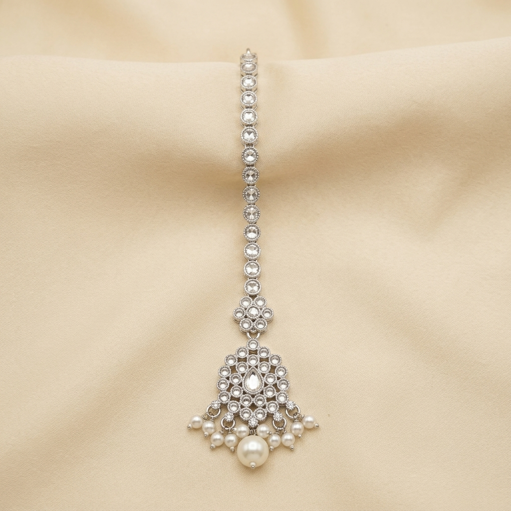 Premium Crystal Maang Tikka with Elegant Pearl Drops