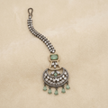 Crystal Crescent Maang Tikka with Green Drop Stones