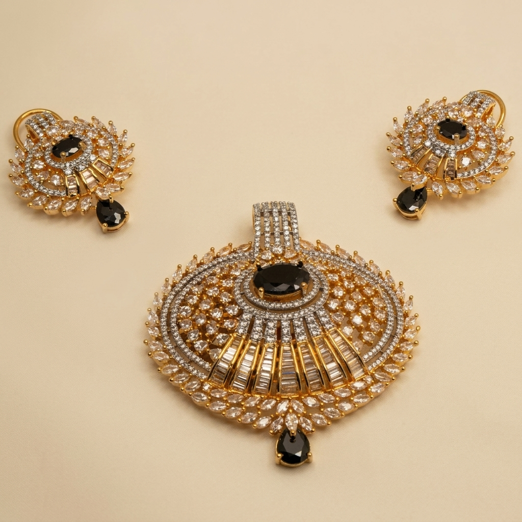 Luxurious Black Oval Crystal Chandelier Pendant Set