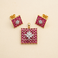 Premium Square Magenta Crystal Starburst Pendant Set
