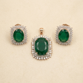 Luxurious Green Oval Crystal Double Halo Pendant Set