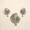 Elegant Mint Crystal Botanical Paisley Pendant Set