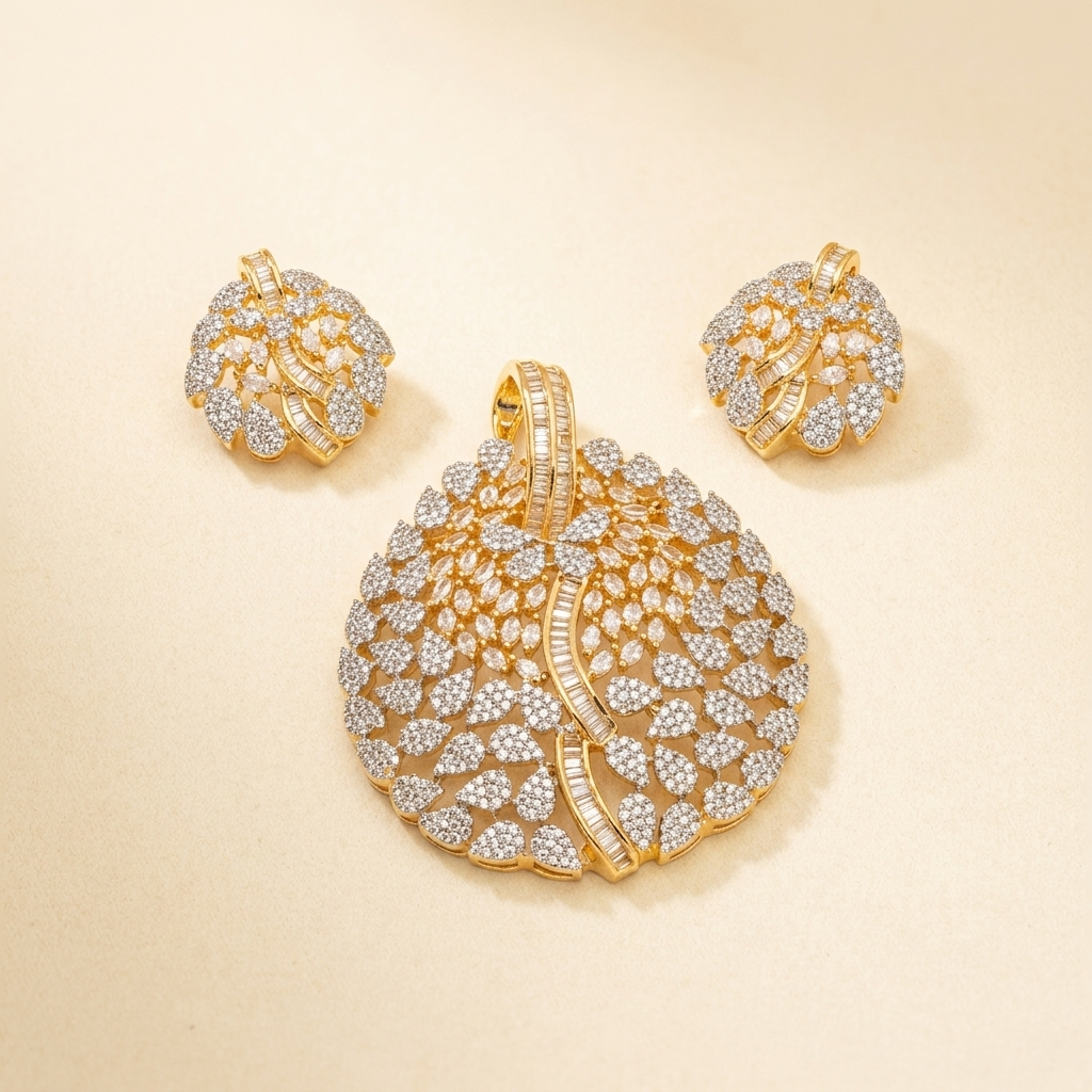 Premium Crystal Leaf Canopy Statement Pendant Set