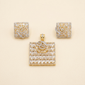 Luxurious Geometric Square Crystal Swirl Pendant Set