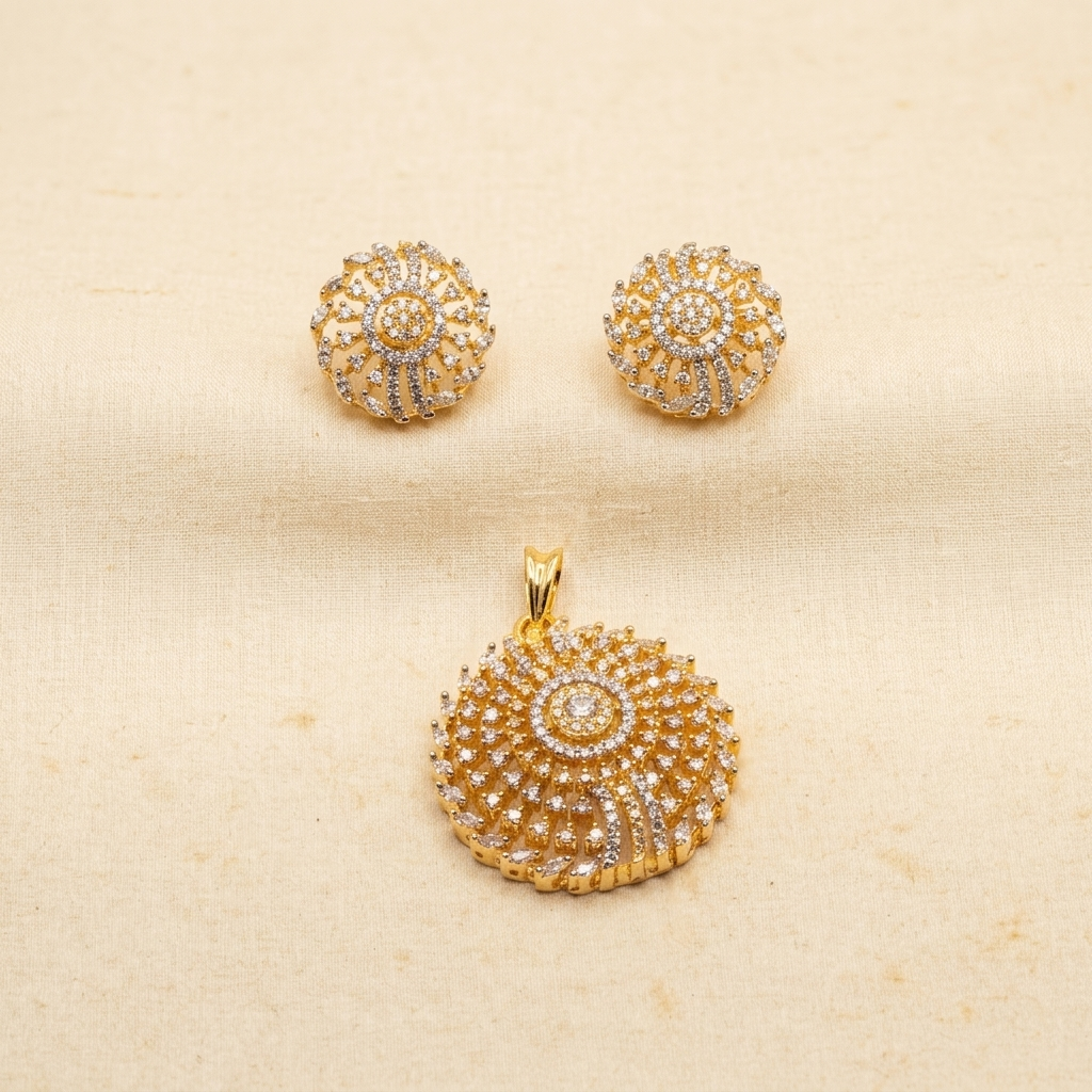 Premium Radial Crystal Sunburst Pendant & Earring Set