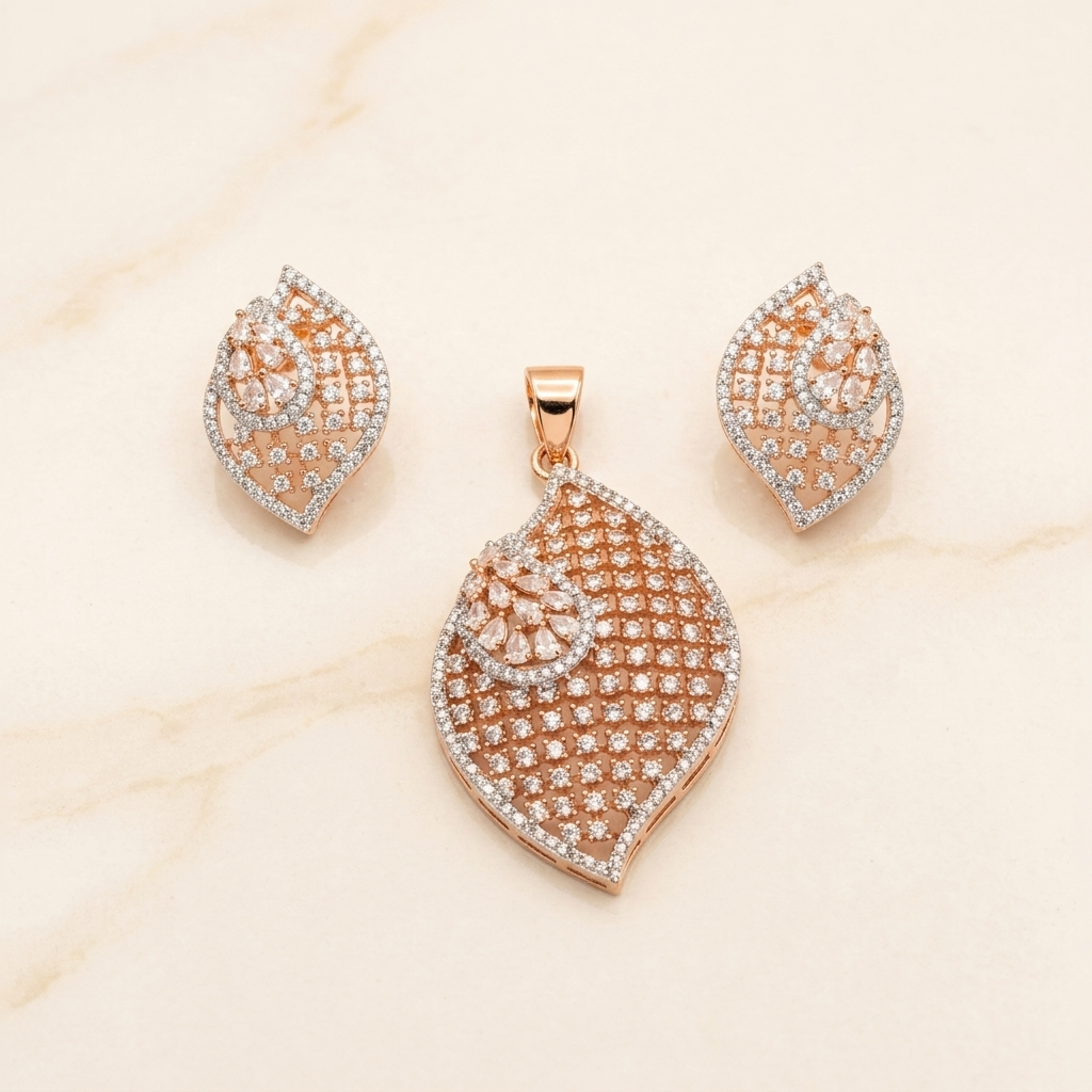 Luxurious Crystal Lattice Leaf Pendant & Earring Set