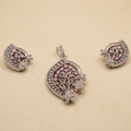 Elegant Pink Crystal Floral Baguette Pendant Set