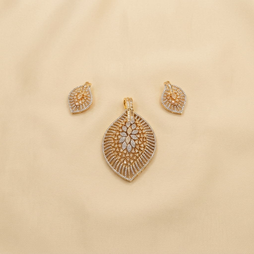 Elegant Crystal Leaf & Floral Statement Pendant Set