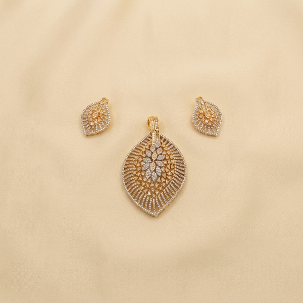 Elegant Crystal Leaf & Floral Statement Pendant Set