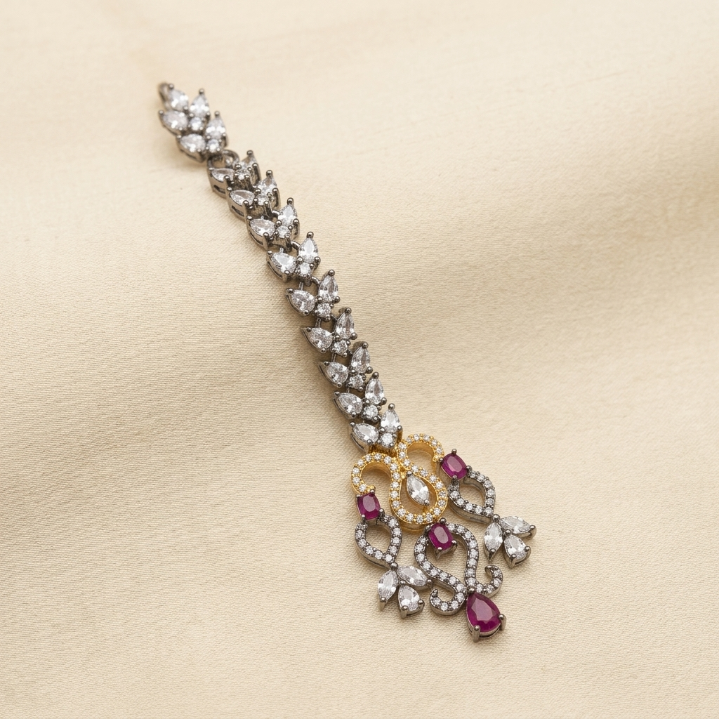 Ornate Crystal Leaf & Ruby Red Drop Headpiece