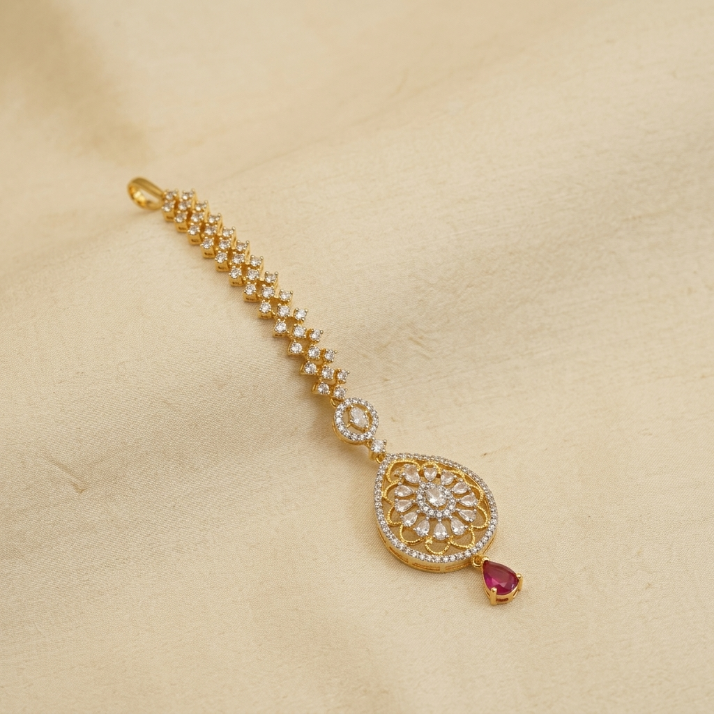 Teardrop Crystal Halo & Red Drop Forehead Piece