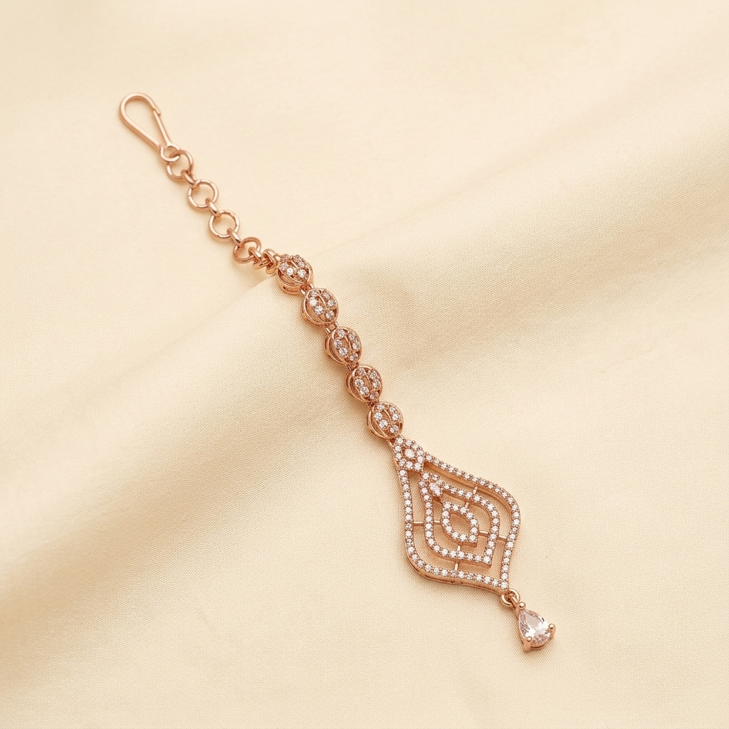 Rose-Tone Geometric Filigree Crystal Headpiece