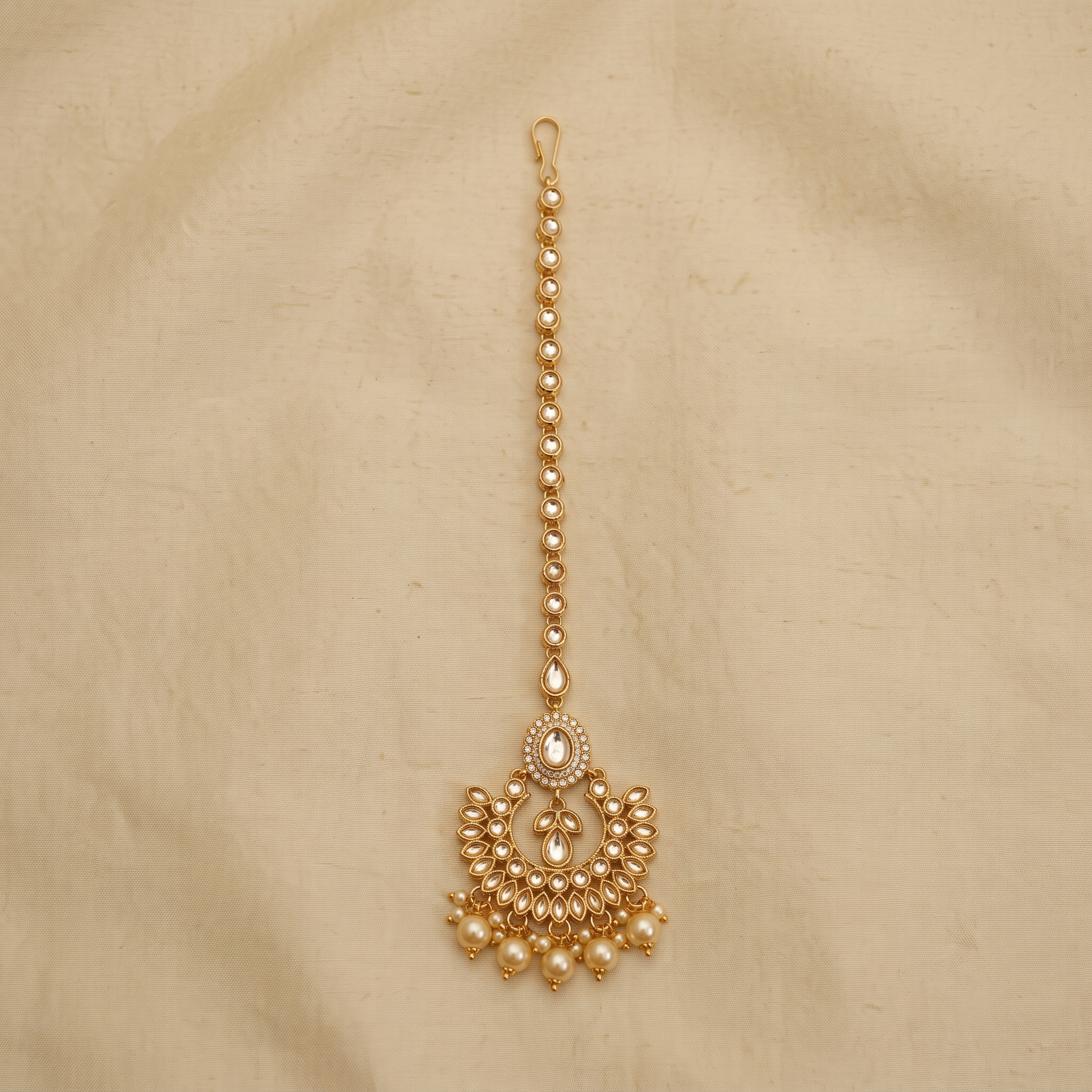 Classic Crescent Crystal & Pearl Fringe Headpiece