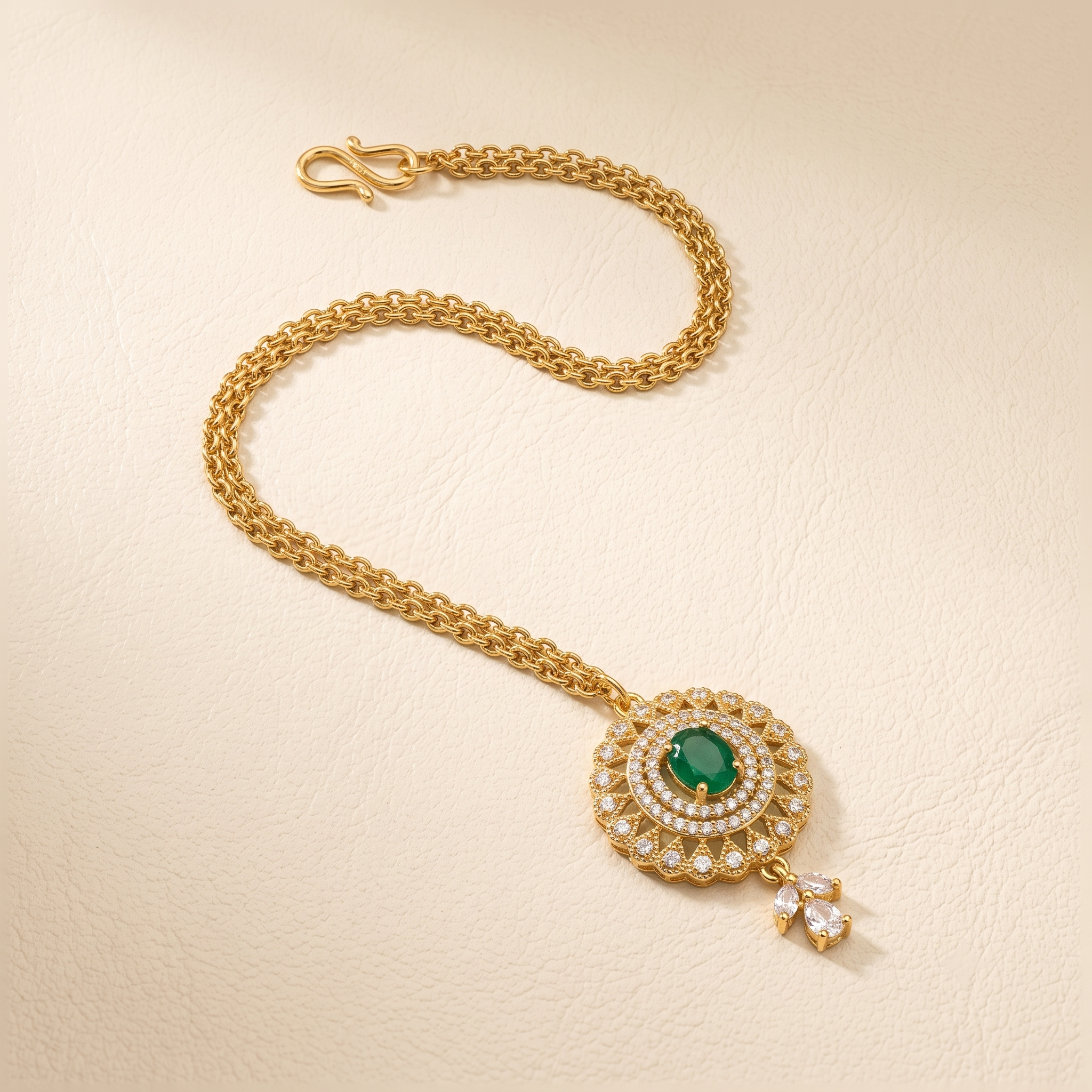 Emerald Green Oval Crystal Double Halo Headpiece
