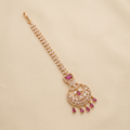 Magenta Crystal Crescent & Leaf Chain Forehead Drop