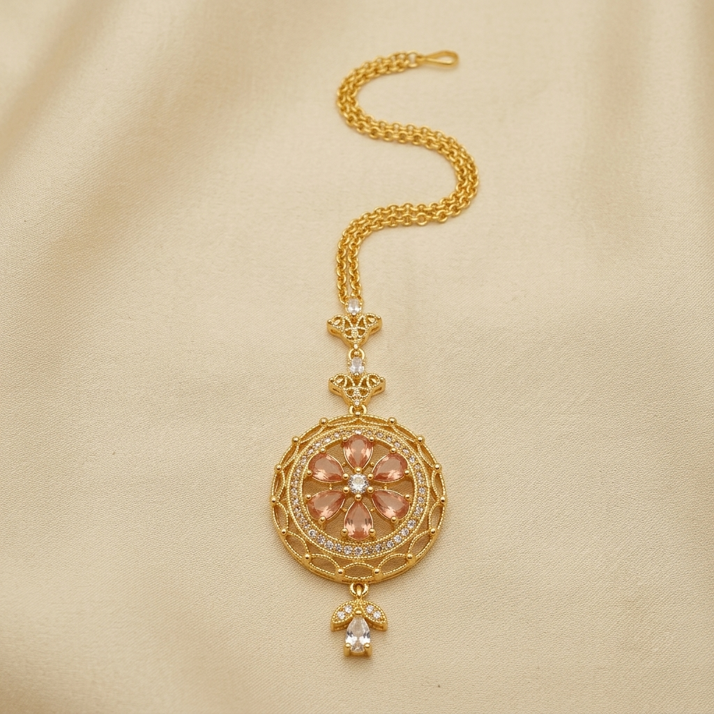 Peach Floral Marquise Crystal Halo Forehead Piece