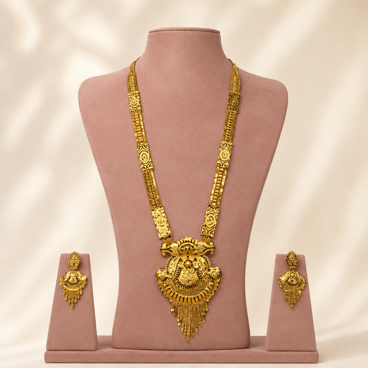 Majestic Royal Shield Long Necklace &amp; Statement Earring Set