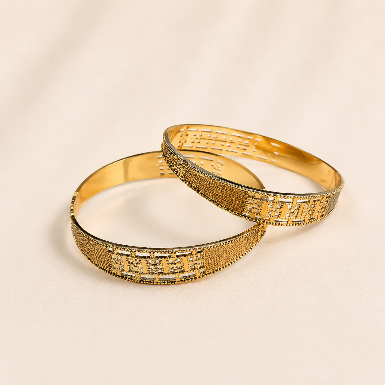 Elegant Lattice Textured Statement Bangle Set