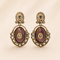 Antique Gold-Toned Amethyst Purple &amp; Pearl Statement Drop Earrings