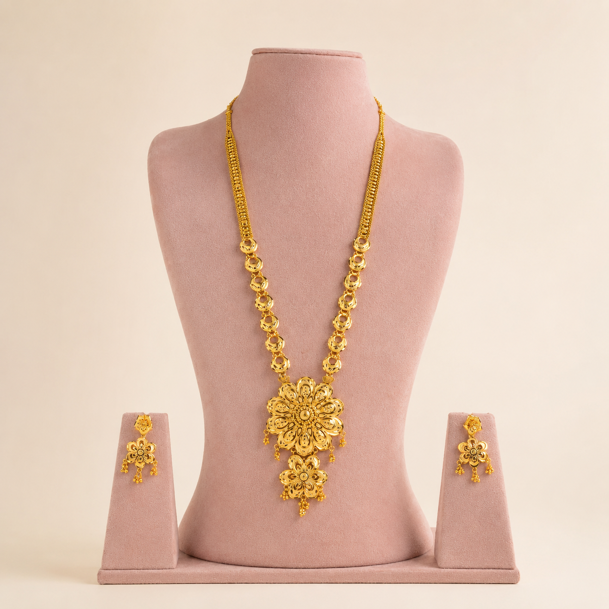 Traditional Floral Long Necklace &amp; Matching Earring Set