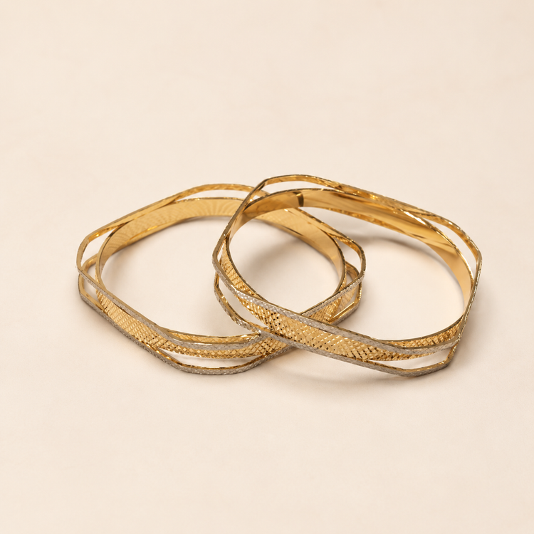 Contemporary Two-Tone Diamond-Cut Geometric Bangles