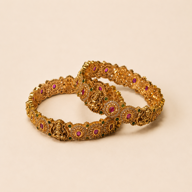 Antique Temple Design Bangles with Ruby &amp; Emerald Stones