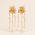 Celestial Pearl Cascade Gold Drop Earrings