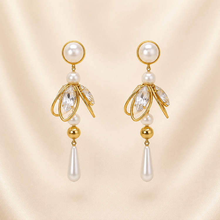 Elegant Pearl &amp; Marquise Crystal Drop Earrings