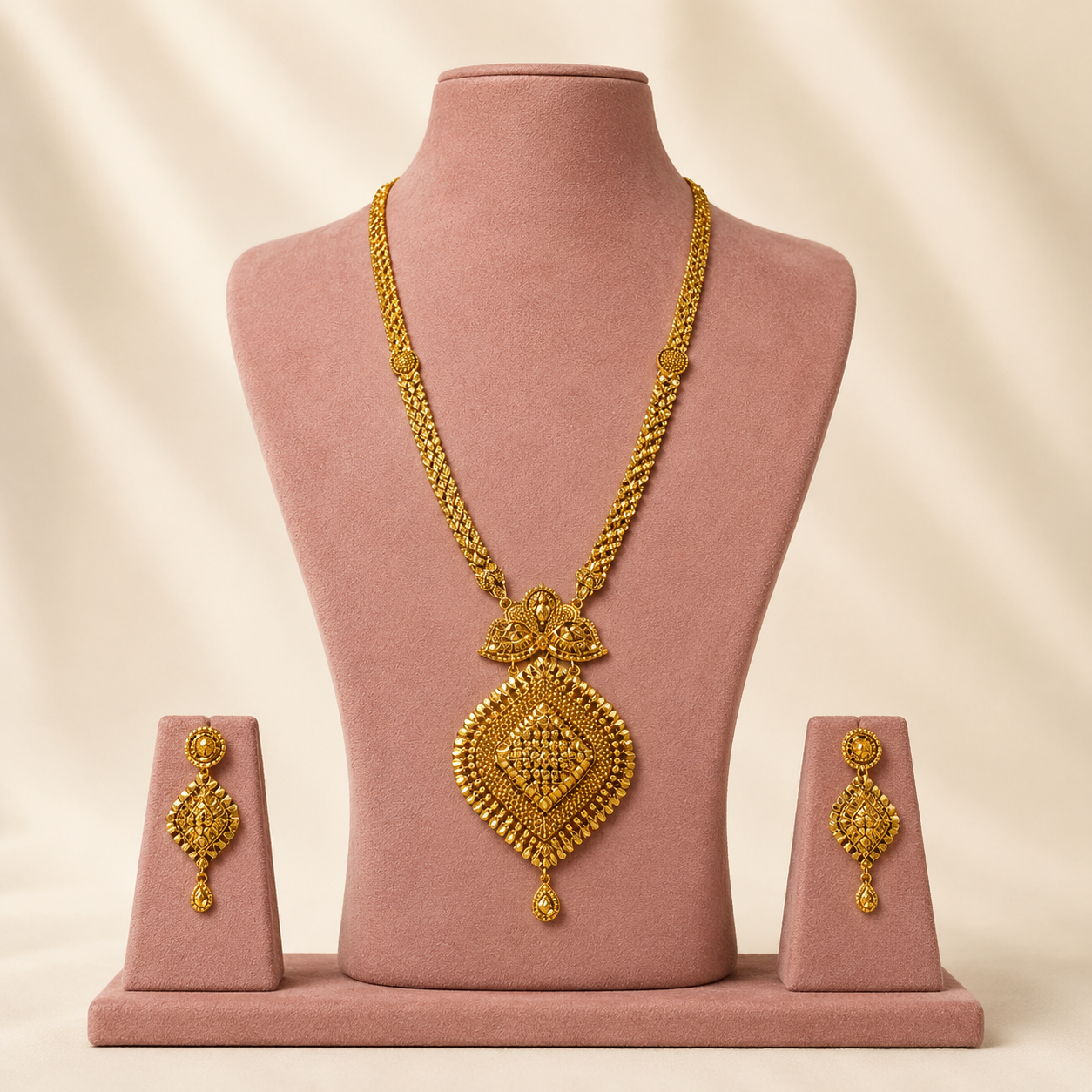 Classic Geometric Heritage Long Necklace &amp; Matching Earring Set
