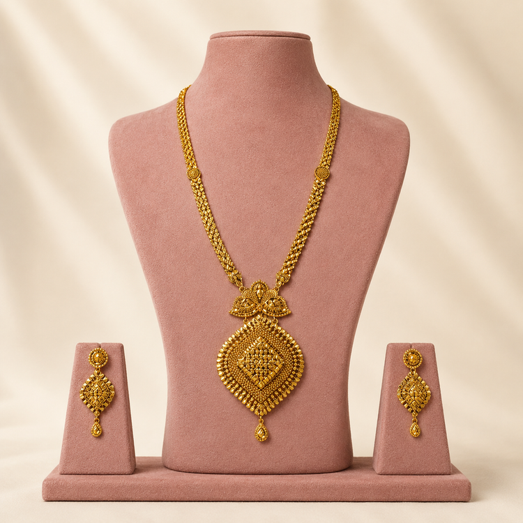 Classic Geometric Heritage Long Necklace &amp; Matching Earring Set